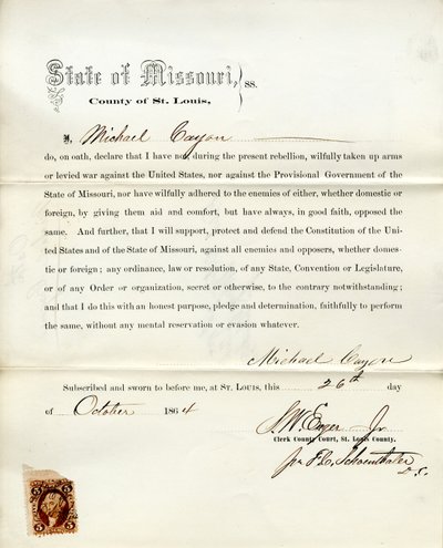 Serment de loyauté de Michael Cayon du Missouri, Comté de St. Louis - M. Cayon