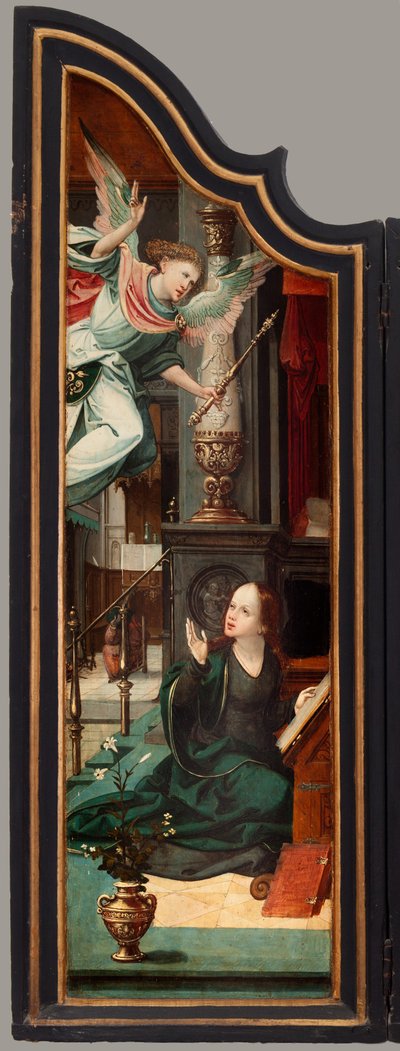 Triptyque. Maarten de Vos. XVIe siècle. Huile sur bois. Retable ouvert aile gauche. - Maarten de Vos