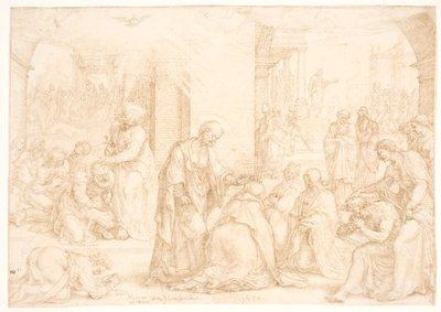 Philippe, Pierre et Jean confèrent le Saint-Esprit aux hommes et femmes baptisés en Samarie par imposition des mains - Maarten van Heemskerck