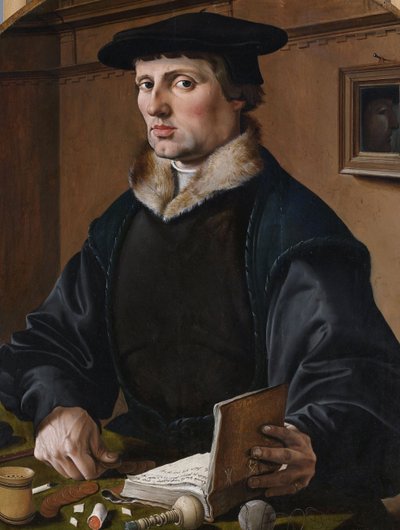 Allemand : Bildnis eines Kaufmanns (Pieter Bicker) Portrait de (peut-être) Pieter Gerritsz Bicker, pendentif de (peut-être) son épouse Anna Codde - Maarten van Heemskerck