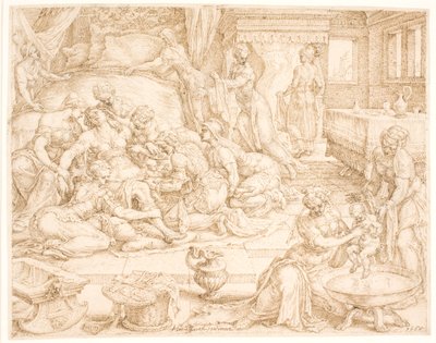 Tamar donnant naissance à Pharez et Zarah - Maarten van Heemskerck