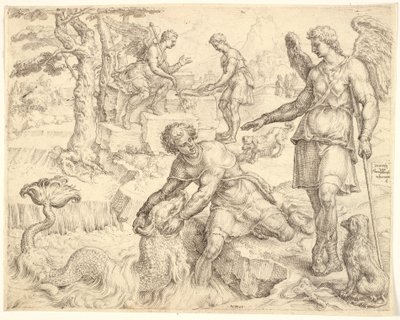 Tobias attrapant le poisson dans le fleuve Tigre - Maarten van Heemskerck