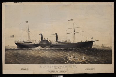 Navire à vapeur Quaker City... Ligne de courrier régulière entre New York et Charleston W H West, Commandant - Macoy & Herwig