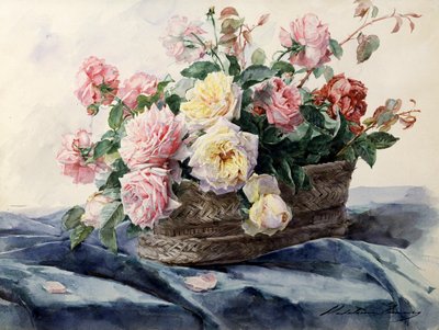 Panier de roses. Peinture de Madeleine Jeanne Lemaire (1845-1928) Collection privee. - Madeleine Lemaire