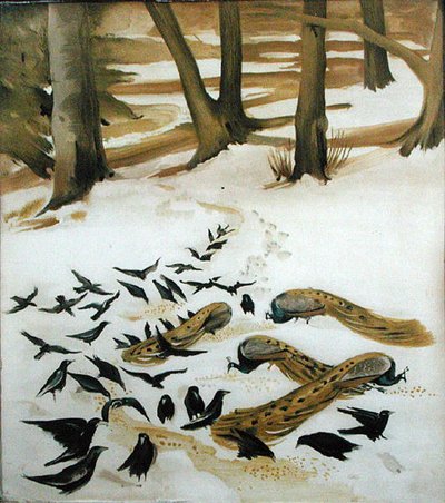 Oiseaux se nourrissant dans la neige - Madeline Wyndham