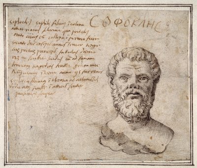 Buste antique de Sophocle, annoté, d