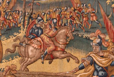 Musée diocésain (Museo Diocesano). Tapisserie flamande. Bruxelles. Atelier François Geubels. Série Histoire de Gédéon. Les guerriers sont choisis. Soie et laine. Legs de l