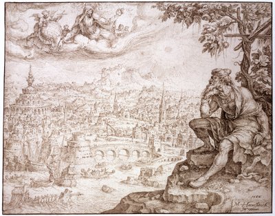 Jonas, assis sous la courge, contemple la ville de Ninive, 1566 - Maerten van Heemskerck