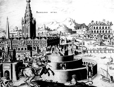 Les murs de Babylone, planche 7 des Huit Merveilles du Monde, gravure de Philips Galle - Maerten van Heemskerck