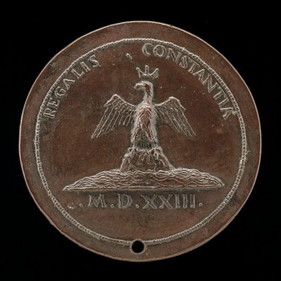 Aigle couronné sur un monticule au milieu des eaux [verso], 1523 - Maffeo Olivieri