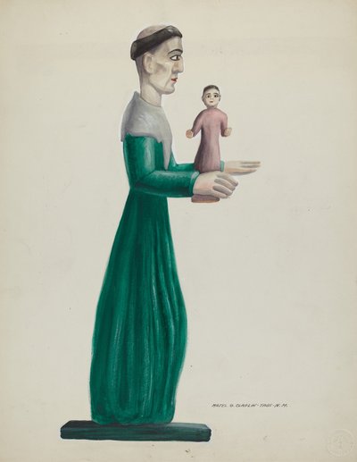 Santo en bois sculpté et peint (Saint Joseph) - Majel G. Claflin