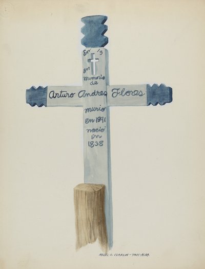 Croix en bois faite et peinte à la main - Pierre tombale - Majel G. Claflin