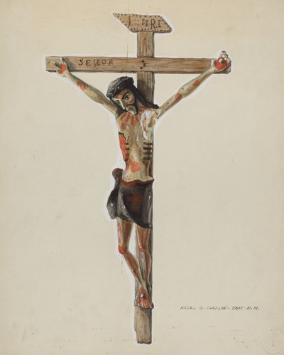 Crucifix en bois peint - Majel G. Claflin