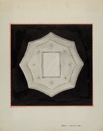 Petit miroir encadré en étain, vers 1937 - Majel G. Claflin