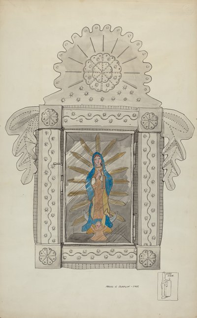 Nicho en étain contenant Guadalupe Bulto, vers 1936 - Majel G. Claflin