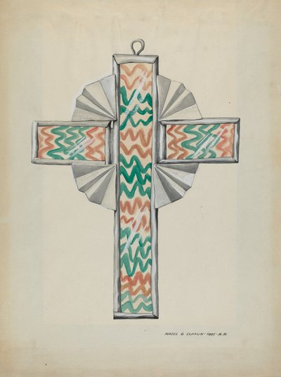 Croix en étain et verre peint, vers 1937 - Majel G. Claflin