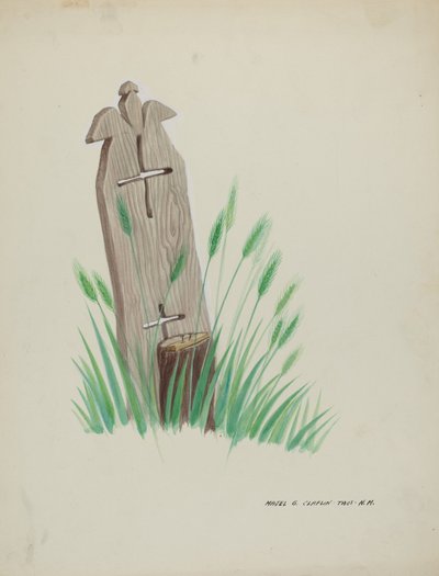 Marqueur de tombe en bois, vers 1937 - Majel G. Claflin