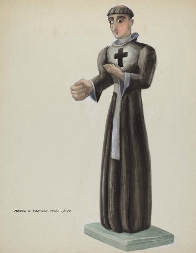 Santo en bois - Frère avec croix sur la poitrine - Majel G. Claflin