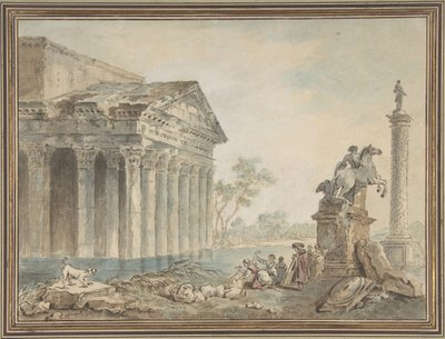 Caprice architectural avec monuments romains et lavandières, n.d. - Manner of Hubert Robert