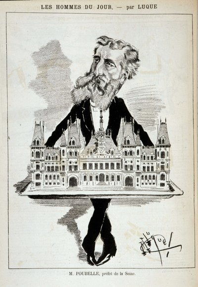 Caricature par M. Poubelle, préfet de la Seine, portant l