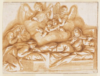 Conception pour une peinture murale monochrome, Église de Corpus Domini, Bologne, Italie, Mort de Sainte Caterina Vigri - Marc Antonio Franceschini