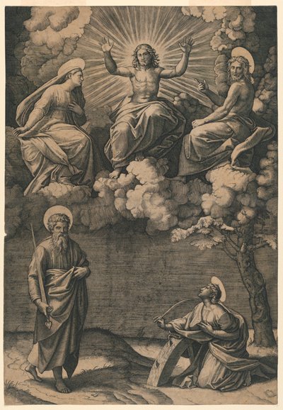 Jésus-Christ, la Vierge et Saint Jean-Baptiste avec les Saints Paul et Catherine - Marc Antonio Raimondi
