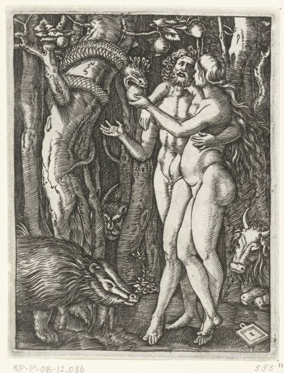 Adam et Ève lors de la chute dans le paradis - Marcantonio Raimondi