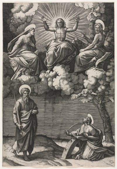 Christ, la Vierge et Saint Jean-Baptiste avec Saints Paul et Catherine, vers 1520-1525 - Marcantonio Raimondi