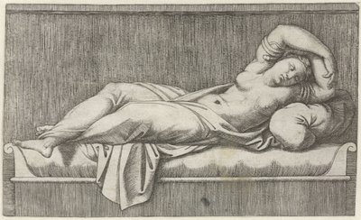 Cléopâtre à moitié nue allongée sur un lit - Marcantonio Raimondi