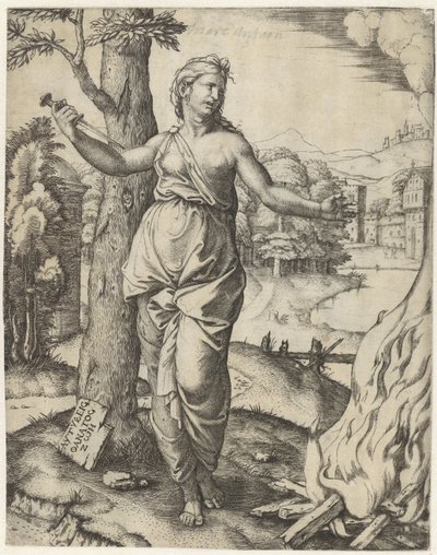 Didon se tue avec un poignard à côté du bûcher - Marcantonio Raimondi