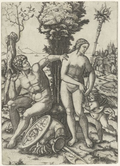 Mars et Vénus comme couple amoureux avec Amour - Marcantonio Raimondi