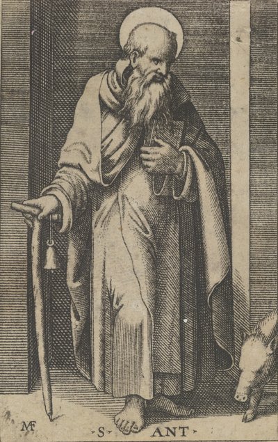 Saint Antoine, un bâton dans sa main droite, de la série 
