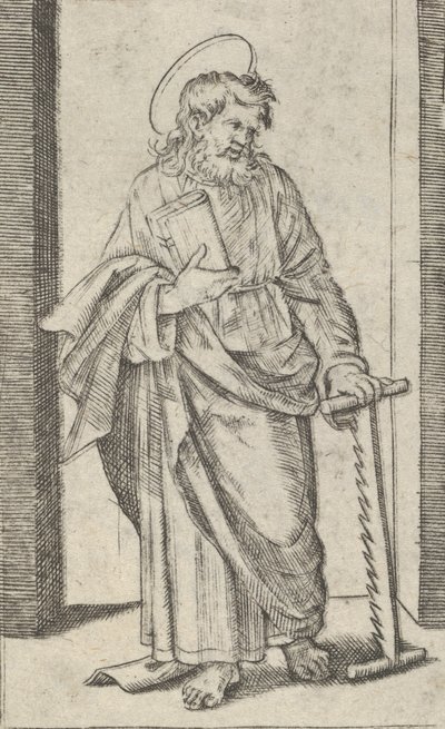 Saint Simon, une scie dans sa main gauche abaissée, de la série 