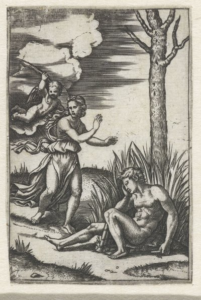 Homme endormi et nymphe poursuivis par l