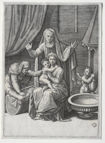 La Vierge et le Berceau avec Sainte Élisabeth et Sainte Anne, 1520 - Marcantonio Raimondi