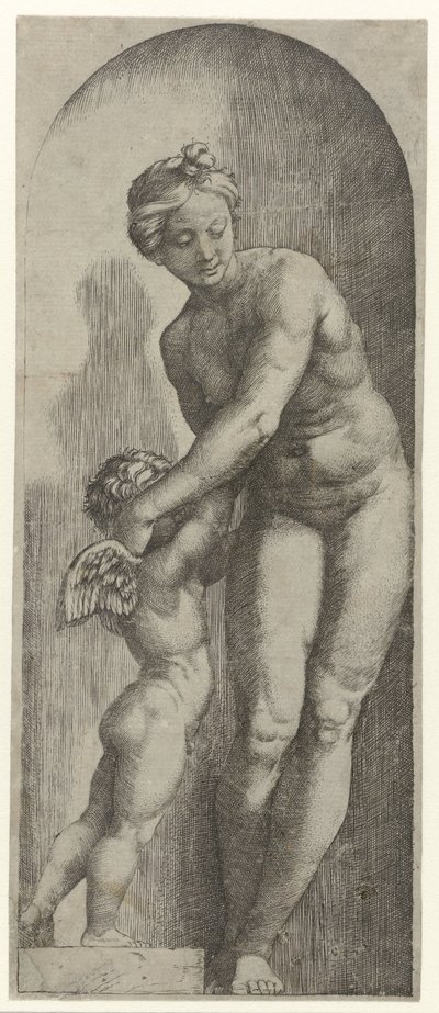 Vénus et Amour debout dans une niche - Marcantonio Raimondi