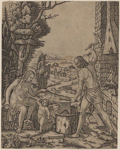 Vulcain, Vénus et Éros - Marcantonio Raimondi