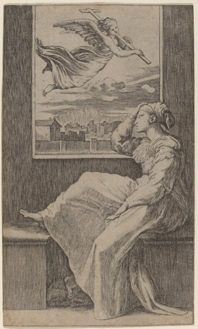 Femme pensive - Marcantonio Raimondi possibly after Raphael
