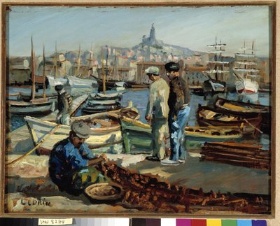 Pêcheurs sur le quai du port de Marseille - Marcel Leprin