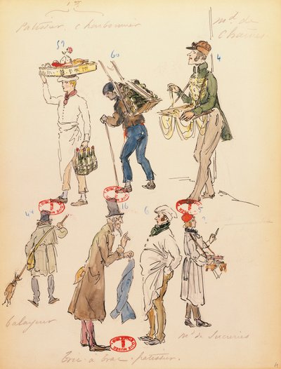 France, Paris, croquis de costume pour figurants dans l