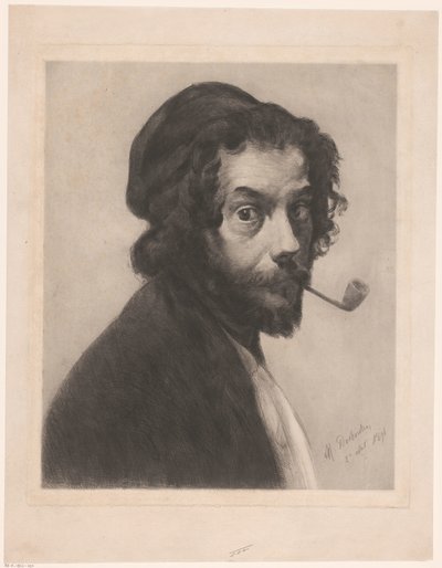Autoportrait avec pipe - Marcellin Gilbert Desboutin (signed by artist)