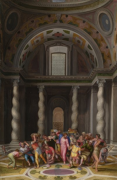 Jésus chasse les changeurs du temple. Après 1550 - Marcello Venusti