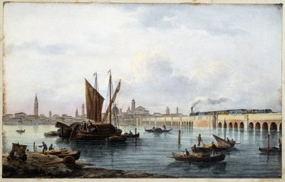 Le Pont sur la lagune dans "Album des principales vues de Venise" dessiné par Marco Moro éd. Gio Brize-Ghel n.d 1840. env. - Marco (after) Moro
