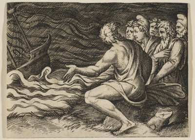 Un groupe de figures à droite assistant à un naufrage, vers 1515-1527 - Marco Dente