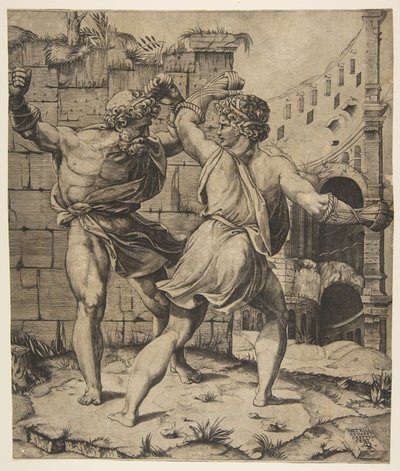 Entellus et Dares combattant devant des ruines classiques - Marco Dente