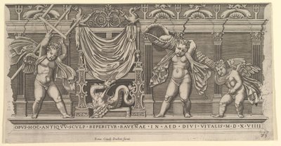 Speculum Romanae Magnificentiae: Bas-relief avec trois cupidons - Marco Dente