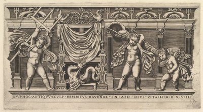 Speculum Romanae Magnificentiae: Bas-relief avec trois cupidons - Marco Dente