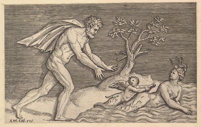 Speculum Romanae Magnificentiae : Homme nu poursuivant une naïade, vers 1515-1527 - Marco Dente