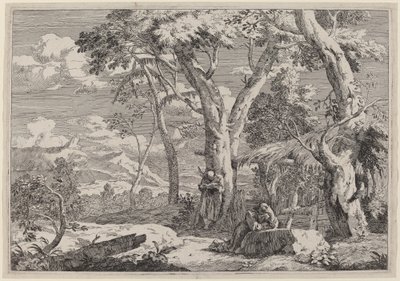 Paysage sauvage avec deux moines - Marco Ricci