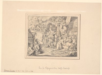Feuille allégorique avec le Silène ivre et d